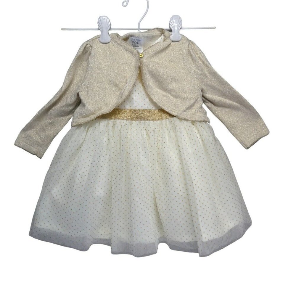 Just One You‎ Carters Baby Girl 12m 2 piece Dress Sweater White Gold Tulle